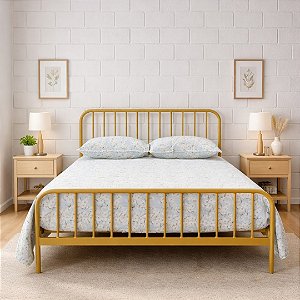Cama de Ferro Diana de Casal Dourada 1,38x1,88 com 30cm do Chão