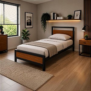 Cama Solteirão Giovana de Ferro Preto para Colchão 96x203