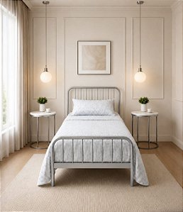 Cama de Ferro Diana Prata Solteirão para Colchão 1,10x2,03