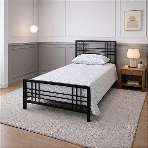 Cama Meryn Solteirão de Ferro Preto para Colchão 203x96