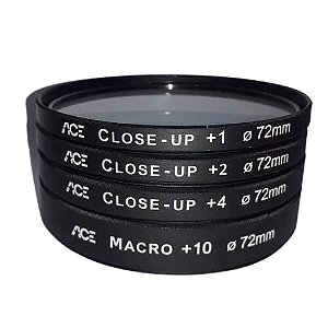 Kit Filtros Ace Close-up E Macro 72mm +1d,+2d,+4d +10d Macro