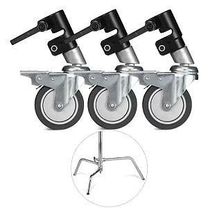 Kit Greika LSW-25M 3 Rodinhas para Tripé Inox CS330 Base C-Stand