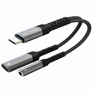 Cabo transferCON USB C - Adaptador Áudio Fone/MIC Saida P2 e PD60w