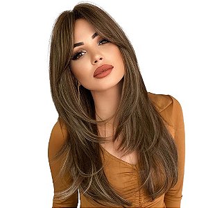 Wig Patricia Morena iluminada com franja