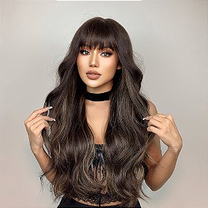 Wig Suzan Castanha com Ombre e Franja.