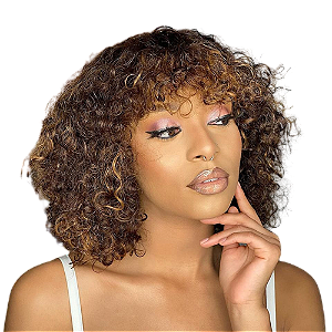 Wig Modelo - Sueli fashiom de cabelo humano cacheada com franja