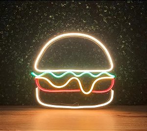 Letreiro Luminoso Painel Neon Hamburguer 60x40 - Rei do Neon