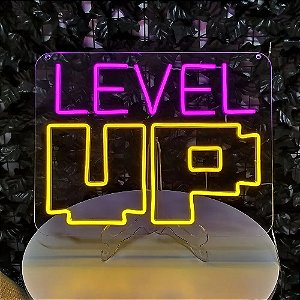 Letreiro Luminoso Painel Neon Level UP 40X40 - Rei do Neon