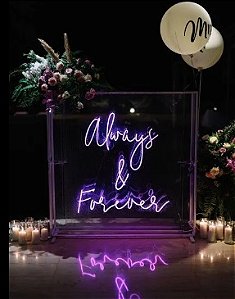 Letreiro Luminoso Painel Neon Always e Forever 70x60 Rei do Neon