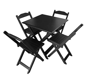 Conjunto Mesa Dobrável 70x70 com 4 Cadeiras Preta