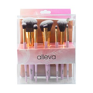 Kit Com 8 Pincéis Para Maquiagem Acompanha Necessaire Alleva