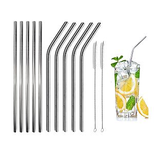 Kit canudos inox 12 peças reutilizáveis com escova de limpeza