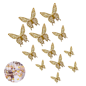 Borboletas 3d Adesivas douradas Decorativas Brilhantes Enfeite Parede