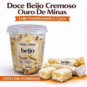 Doce Beijo Cremoso Ouro De Minas Leite Condensado e Coco Pote Com 21 Unidades