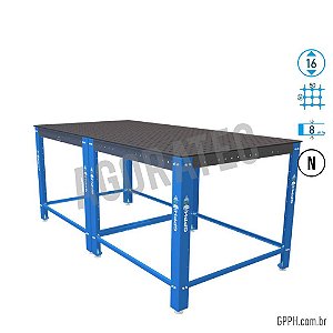 MESA DE SOLDA S16 2000x1000 mm NITRETADA - BANCADA GPPH DIY  - c/ 8x Pé básico GPDY200100.16.2.N