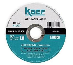DISCO DE CORTE INOX 115MM 4.1/2" 3/64" 7/8" KAEF