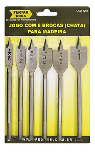 JOGO BROCA CHATA P/ MADEIRA 6PCS 1201 FERTAK