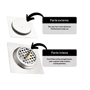 Ralo Click Inox Quadrado 10X10Cm 7096 Fertak
