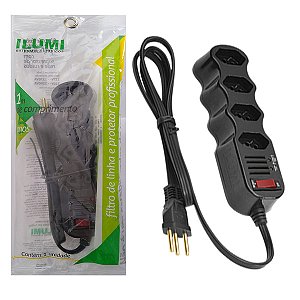 Filtro Linha 4 Tomadas 1M Profissional Preto 34013 Ilumi