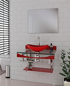 Conjunto de Lavatório Premium de Vidro Curvo 70x50cm Vermelho 12mm VB Cristais 2055