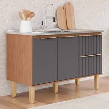 Balcão de Pia para Cozinha Ágata 1,14m Freijó/Titânio MDF MGM - 32470