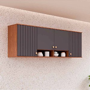 Armário Aéreo para Cozinha Ágata 1,74m Freijó/Titânio MDF MGM - 32477