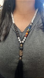 Japamala 108 pedras 8mm - Olho de gato / 7 chackras / lava vulcânica