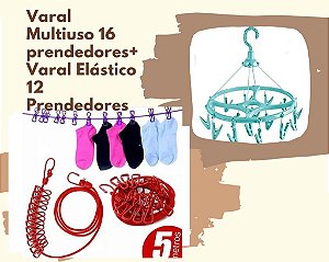 Varal Elástico c/ 12 prendedores + Varal 16 Prendedores