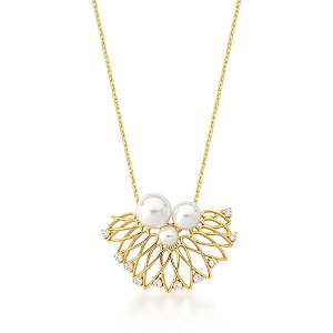 CORRENTE COM PINGENTE ARAMADO COM TRÊS PÉROLAS SHELL BANHADO A OUROada a Ouro