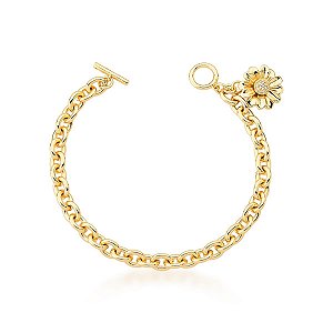 PULSEIRA COM PINGENTE DE FLOR E ZIRCÔNIAS BRANCAS BANHADA A OURO