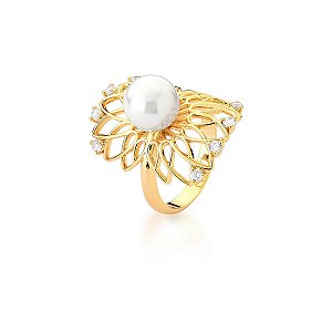 ANEL ARAMADO E UMA PÉROLA SHELL BANHADO A OURO