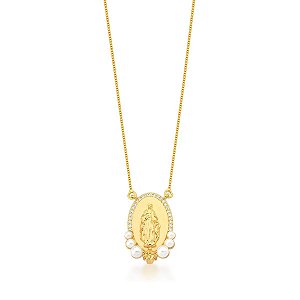 CORRENTE COM PINGENTE NOSSA SENHORA DAS GRAÇAS BANHADA A OURO