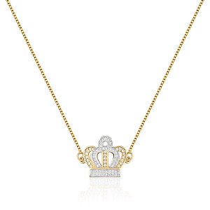 CORRENTE COM PINGENTE DE COROA BRANCO BANHADO A OURO