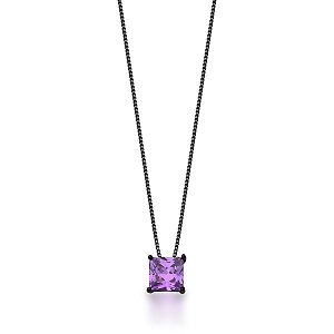 CORRENTE E PINGENTE CRISTAL QUADRADO ROXO BANHADO A RÓDIO NEGRO