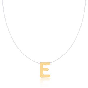 CORRENTE EM SILICONE COM PINGENTE LETRA "E" LISO BANHADO A OURO