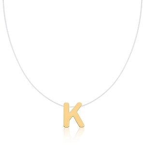 CORRENTE EM SILICONE COM PINGENTE LETRA "K" LISO BANHADO A OURO