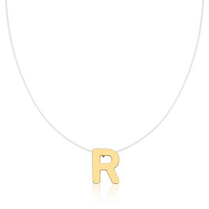 CORRENTE SILICONE COM PINGENTE LETRA "R" LISO BANHADO A OURO