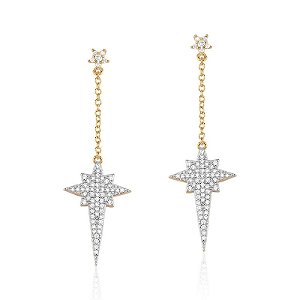 BRINCO PÊNDULO DE ESTRELA BRANCA BANHADO A OURO