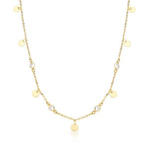 COLAR COM PONTOS DE LUZ E MEDALHAS LISAS BANHADA A OURO