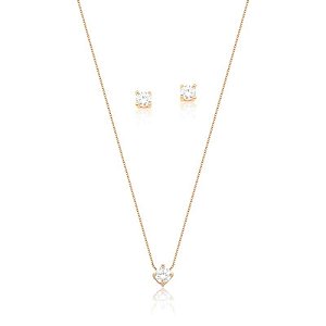 CONJUNTO BRINCO E CORRENTE PONTO DE LUZ BANHADO A OURO