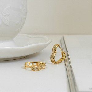 Brinco Argola Coração Cravejado com Zircônias Cristal Grande