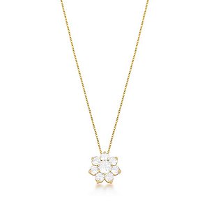 COLAR COM PINGENTE DE FLOR E CRISTAIS BANHADO A OURO