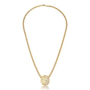 COLAR COM PINGENTE OVAL GEOMETRICO BANHADO A OURO