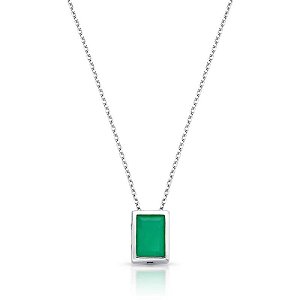 COLAR COM PINGENTE COM CRISTAL RETANGULAR PRATA RODINADA