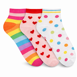 Kit C/3 Meias Soquete Estampada Feminina Selene 7360