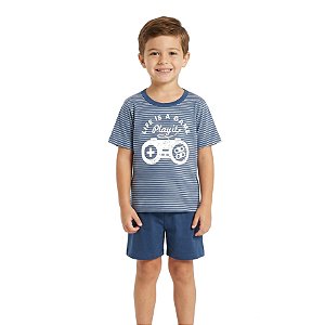 Pijama Infantil Masculino Com Manga Azul Life Is a Game Sleep