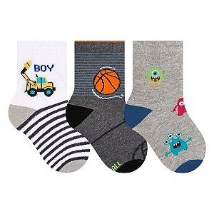 Kit C/3 Meias Bebê Sortidas Meninos Selene 1451
