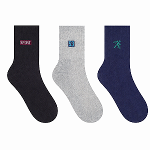 Kit C/3 Meias Esportivas Juvenil Masculina Selene 5061