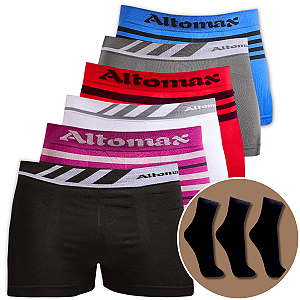 Kit De 1 Cueca Altomax Lisa e 1 Brinde De Par De Meia Longa Preta - CORES VARIADAS