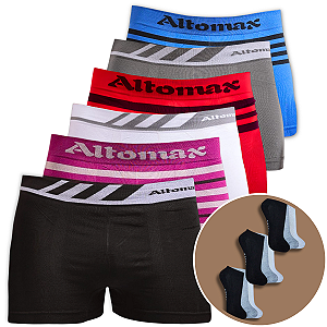 Kits De Cuecas Altomax e 1 Brinde De Par De Meia Soquete Mescla Cores Variadas